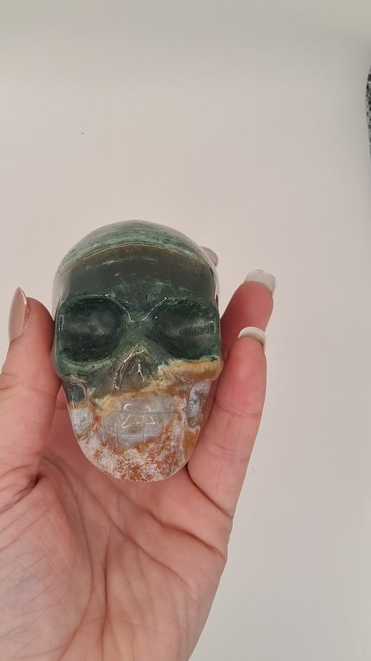 Dark Green Ocean Jasper Skull