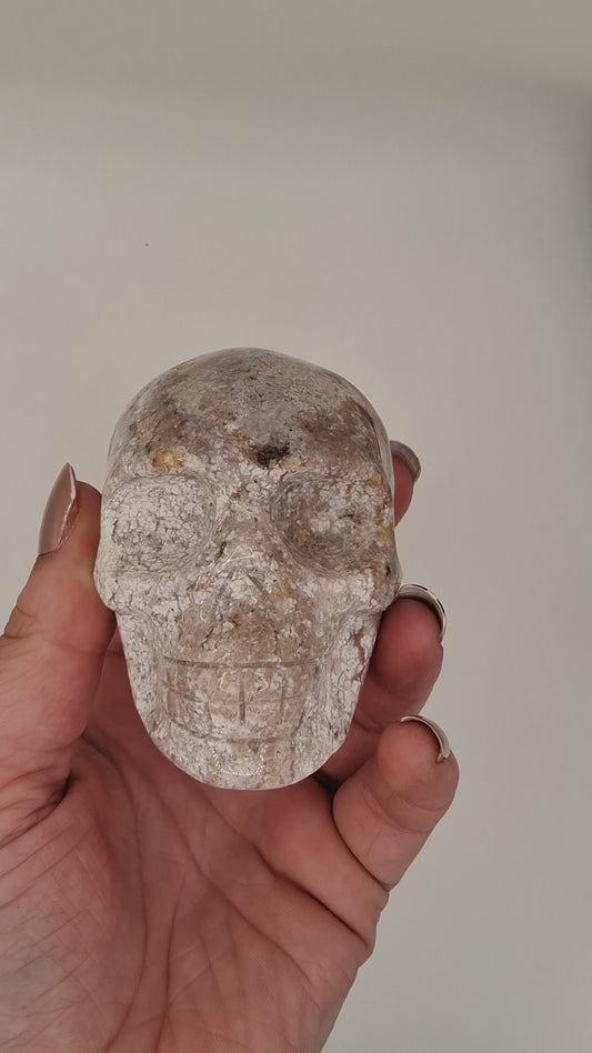 White and Orange Speckled Ocean Jasper Skull