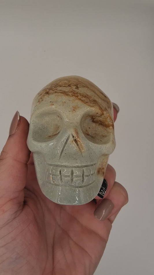 Light Green and Tan Ocean Jasper Skull